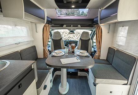 Rent a 4-seater semi-integrated motorhome with transverse bed